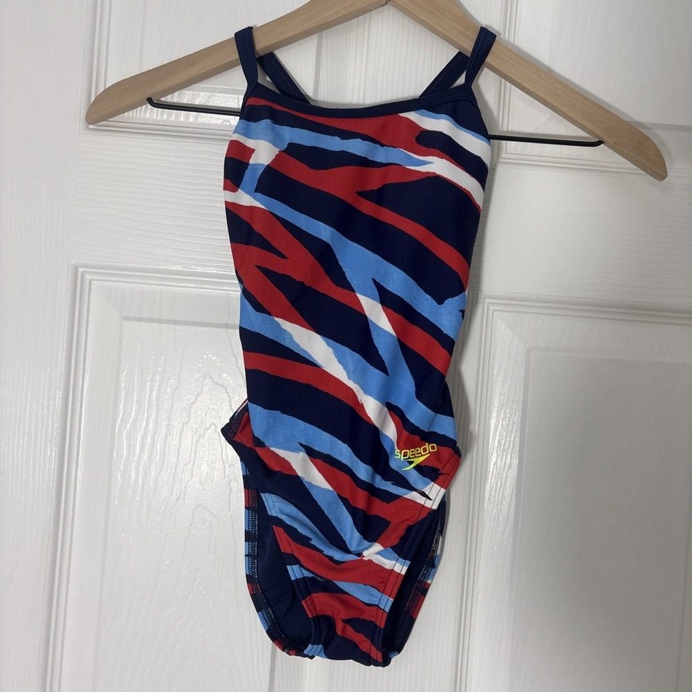Speedo Girls One Piece Swimsuit Red White Blue Size 6/22 Pro LT